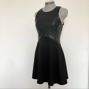 Faux Leather Black Fitted Skater Dress
